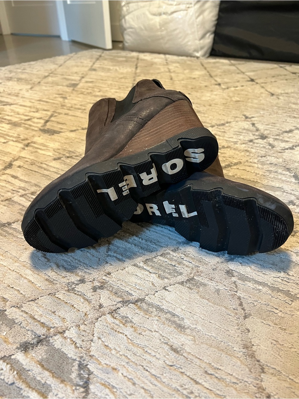 Sorel Brown and Black Wedge Chelsea Booties
